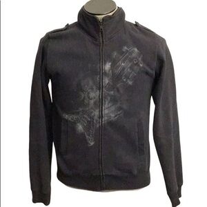 Obey Hi Collar Skull Guitar Sweatshirt Gray Large